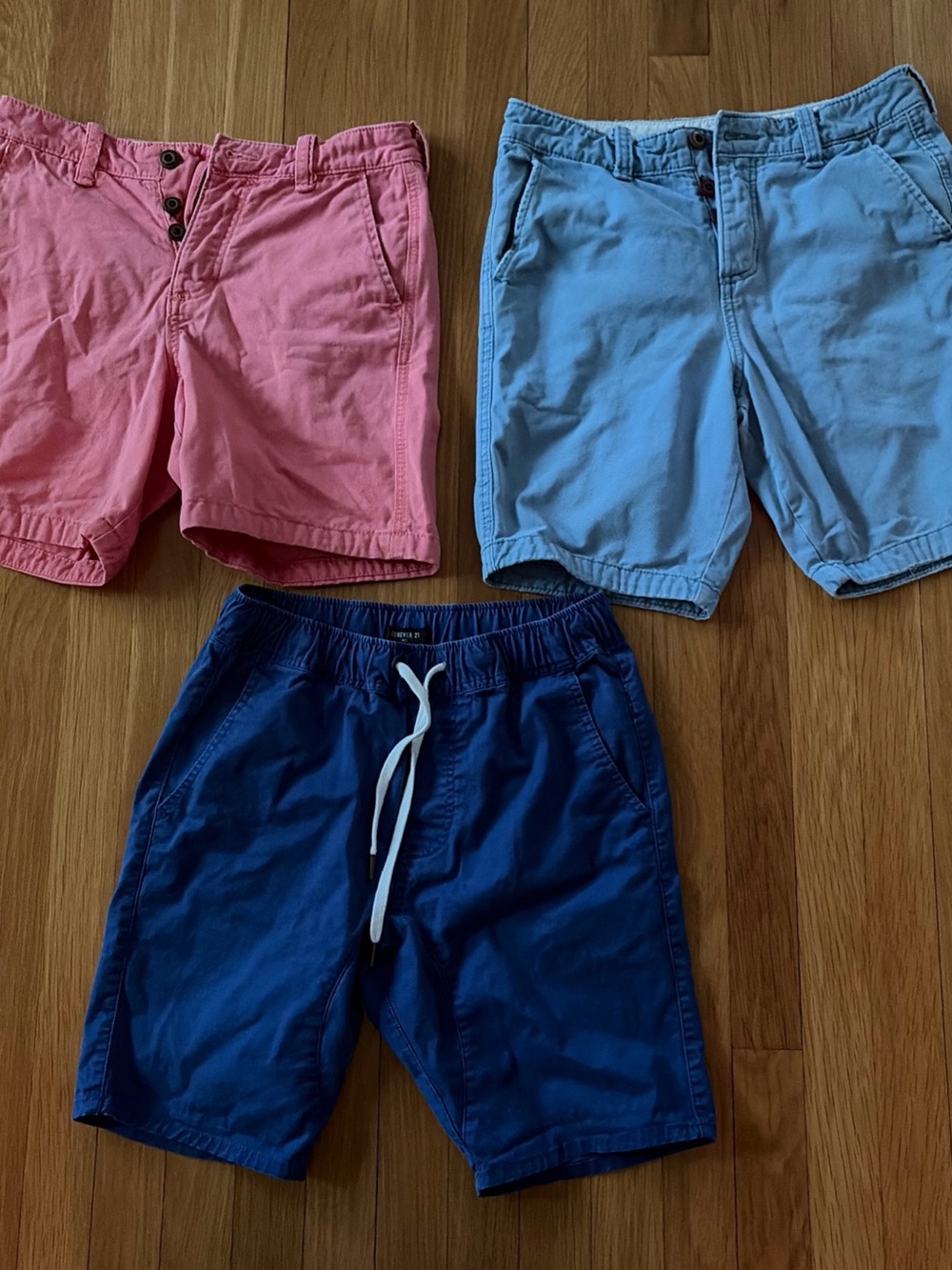 Hollister  and Forever 21 Men’s Shorts Trio - Pink, Light Blue, Navy Blue